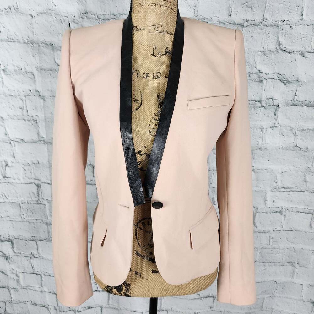 Barbara Bui jacket Sz S Blazer line leather trimming A16